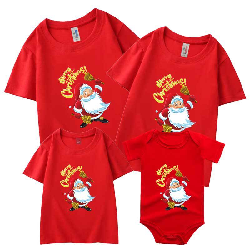 Navidad padre-hijo ropa para una familia de tres o cuatro Festival de dibujos animados de la familia Camiseta de manga corta de la clase de los niños uniforme actividad infantil bebé Cruz