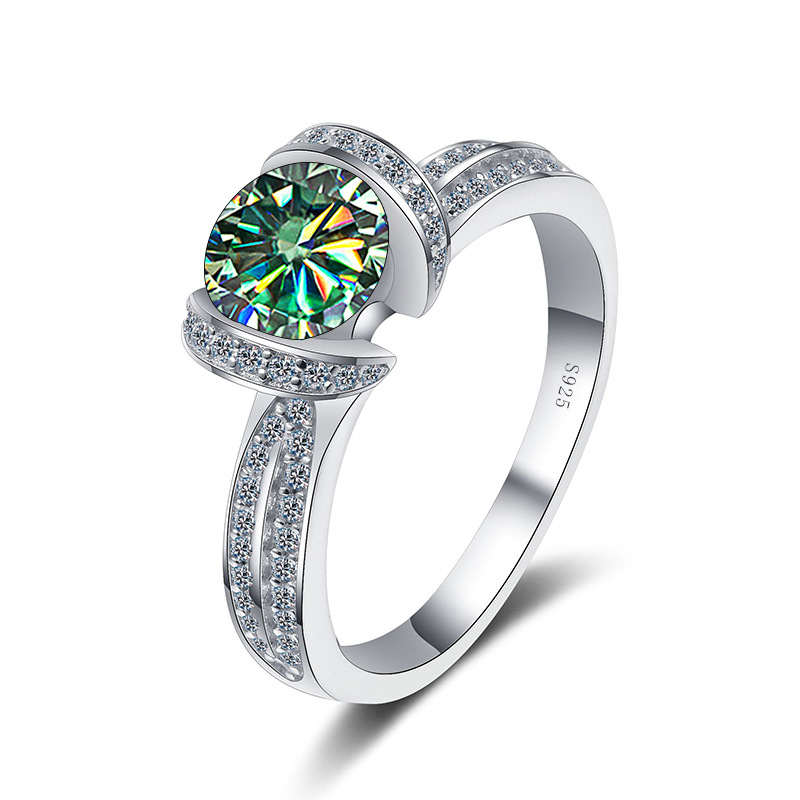 2022 925 anillo de diamantes de mosaico de moissanita anillo de diamantes rosa azul verde anillo de moissanita