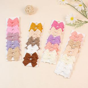 10-Piece Set of European and American Cross-Border Children's Waffle Bow Hair Clips, Baby Hairpins, Handmade Hair Accessories Wholesale