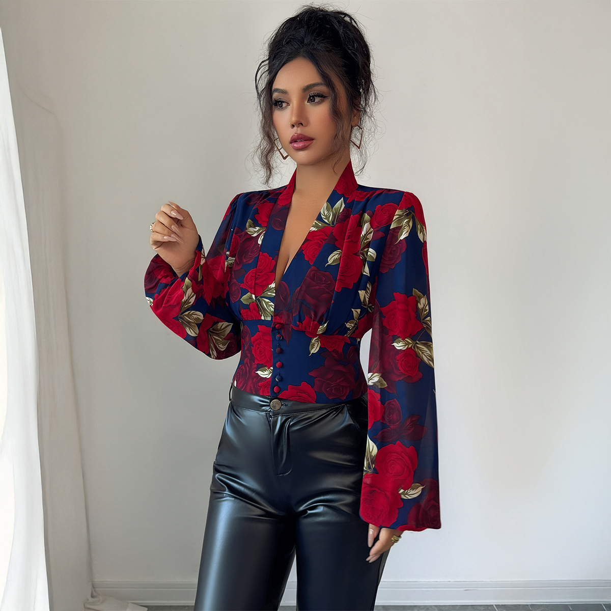High Waisted Printed Vest Shirt Women's Elegant Style Casual Blouse For Spring/Autumn Summer Regular Fit Polyester_ecoleips.com
