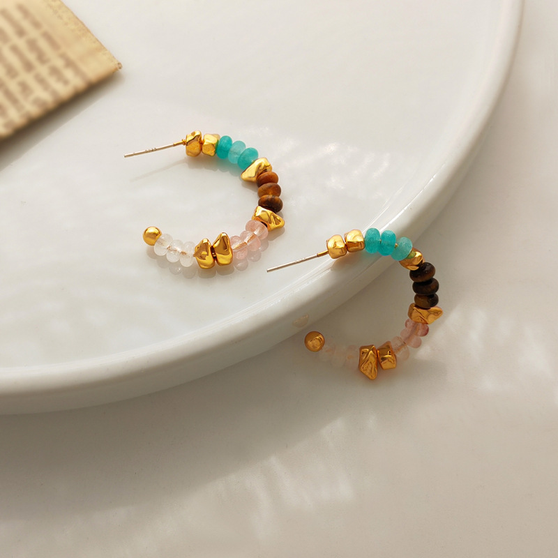 Fashion C Shape natural stone Copper Earrings 1 Pair