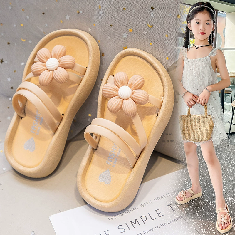 Тапочки для девочек Летний новый 2025 нескользящий мягкий фон принцессы ветер свежий цветок двойного назначения плоские тапочки