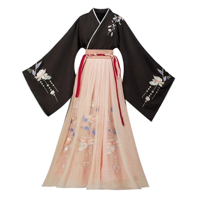 Одежда Xi Yan Han, Женская юбка с перекрестным воротником в китайском стиле Вэй Цзинь, юбка длиной до талии, элегантный старинный стиль, повседневный древний костюм, осень