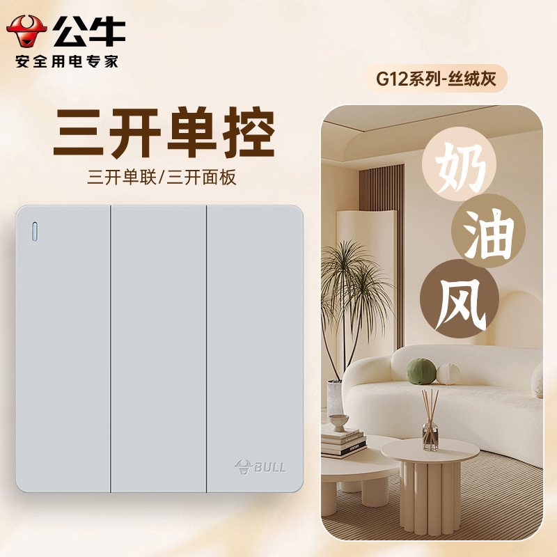 [G12 gris de terciopelo] enchufe del interruptor toro 86 tipo de panel de enchufe del interruptor de pared doméstico 5 agujeros 10A montaje oculto