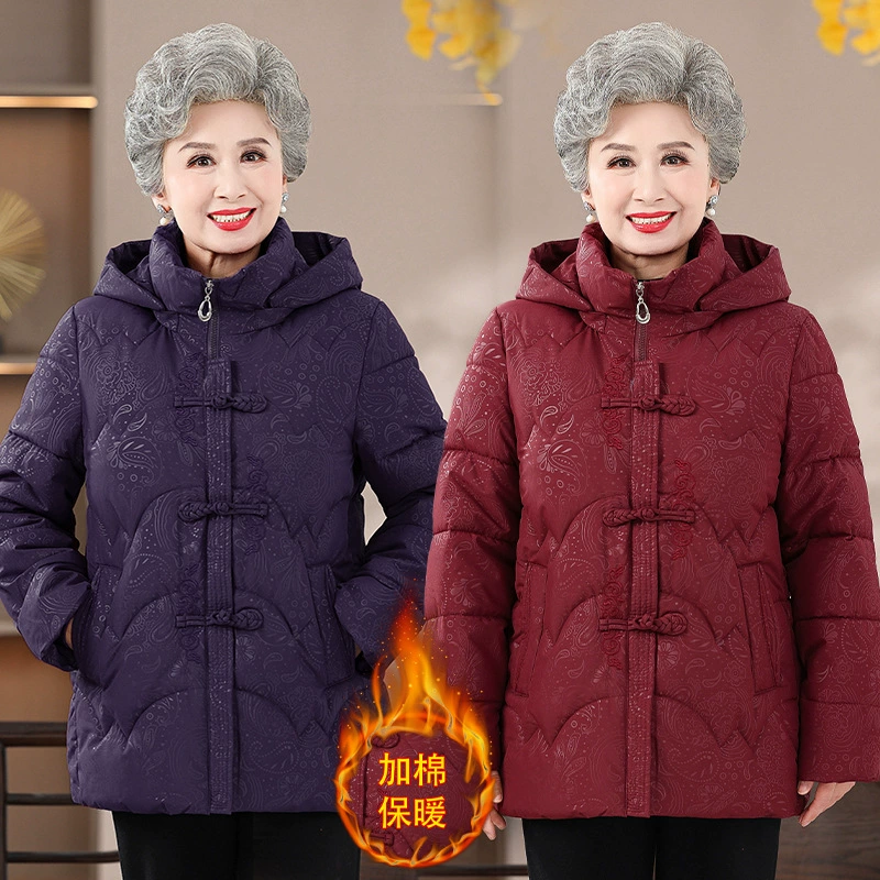 Средние и пожилые бабушки зимние цветочные хлопчатобумажные куртки толстые мамы бархатные хлопчатобумажные куртки толстые 70 лет миссис 80 новый взрыв