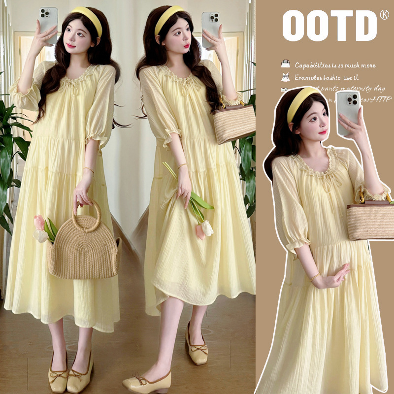 in stock real shot 2025 new maternity summer plain simple temperament long dress in stock real shot 2025 new maternity summer plain simple temperament long dress