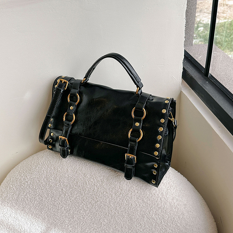 Vintage Waxed PU Messenger Bag – Large Capacity Crossbody Briefcase With Magnetic Closure For Work & College_voghion.com