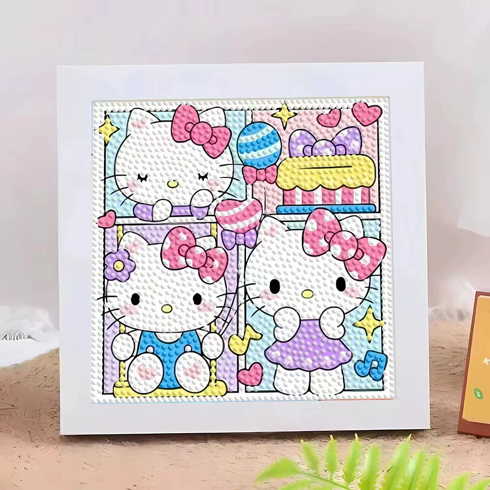 Кристальная вышивка DIY (Kuromi & KT Cat) 17×17 см фоторамка, набор наклеек в стиле мультфильма с полным заполнением