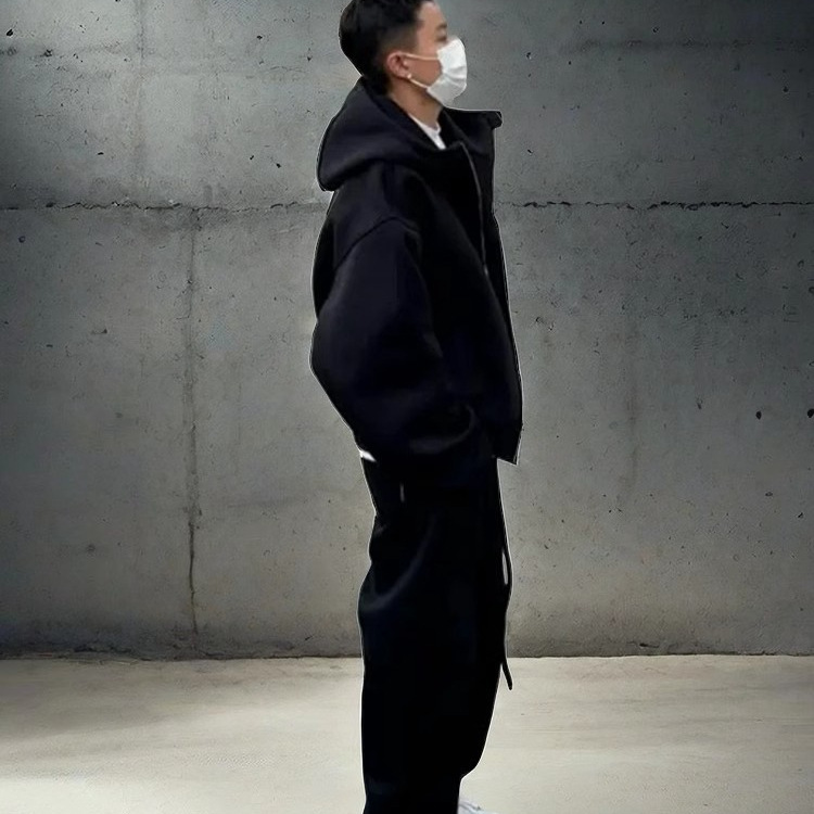 JACK suéter con capucha americano pesado de la calle principal para hombre, versión de primavera y otoño, chaqueta corta con cremallera de color sólido de base suelta