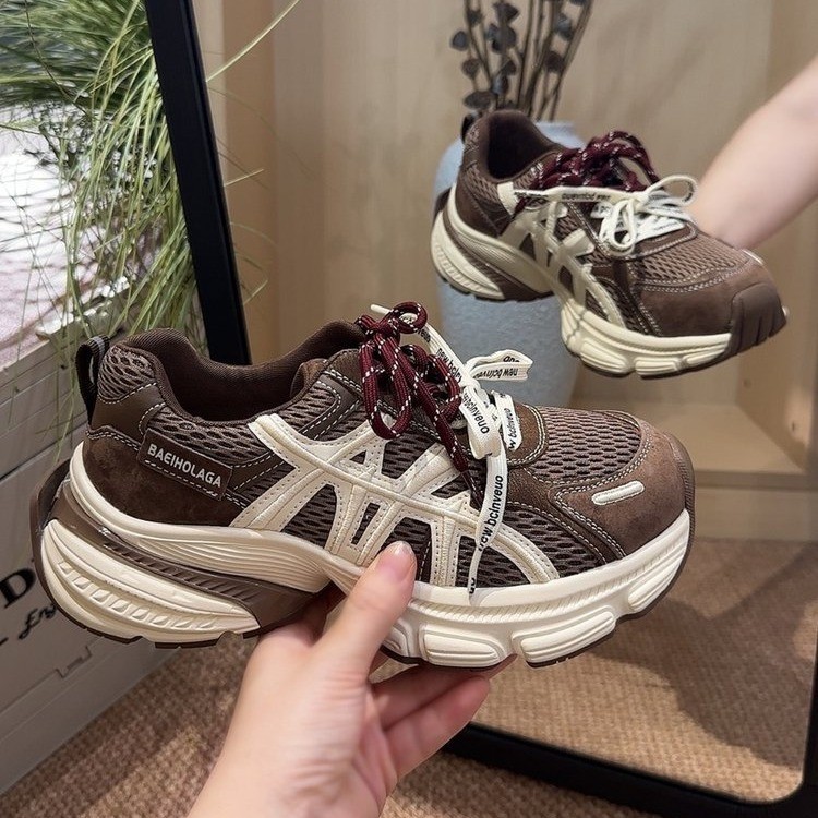 吸膜底真皮老爹鞋女2025秋季新款厚底双鞋带运动鞋休闲百搭鞋子女|undefined