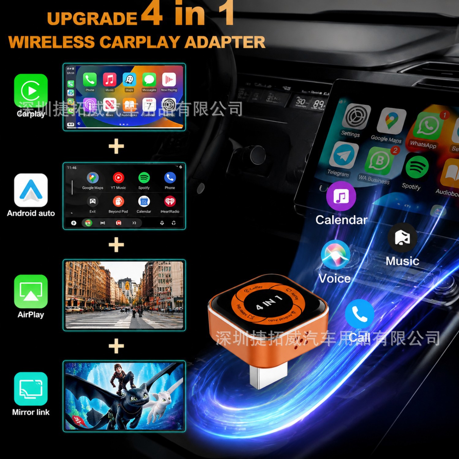 Cross-Border Four-In-One Wireless Carplay Adapter Box for Apple and Android Smart Car Interconnection