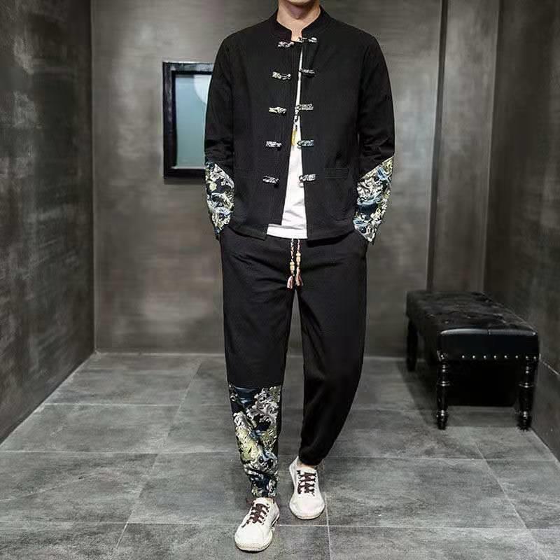 Autumn Chinese-style men's suit, Zhongshan suit, Hanfu with stand-up collar, elegant Tang Dynasty ancient costume, lightweight youth Tang suit Autumn Chinese-style men's suit, Zhongshan suit, Hanfu with stand-up collar, elegant Tang Dynasty ancient costume, lightweight youth Tang suit