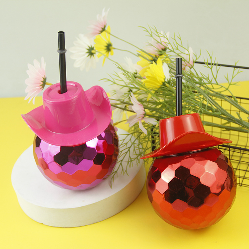 Transfronterizos clásicos hot selling sombrero de vaquero galvanizado bola disco maçonaria paja fiesta creativa taza de agua de paja