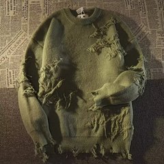アメリカのレトロな高街の穴を割ったセーター男女秋冬insの怠惰な風の高級なデザイン感のあるニット