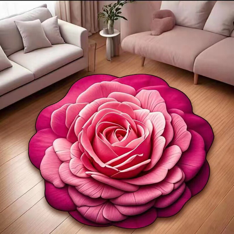 跨境3D立体花朵地毯水晶绒地垫卫生间家用防滑耐脏易打理脚垫子|undefined
