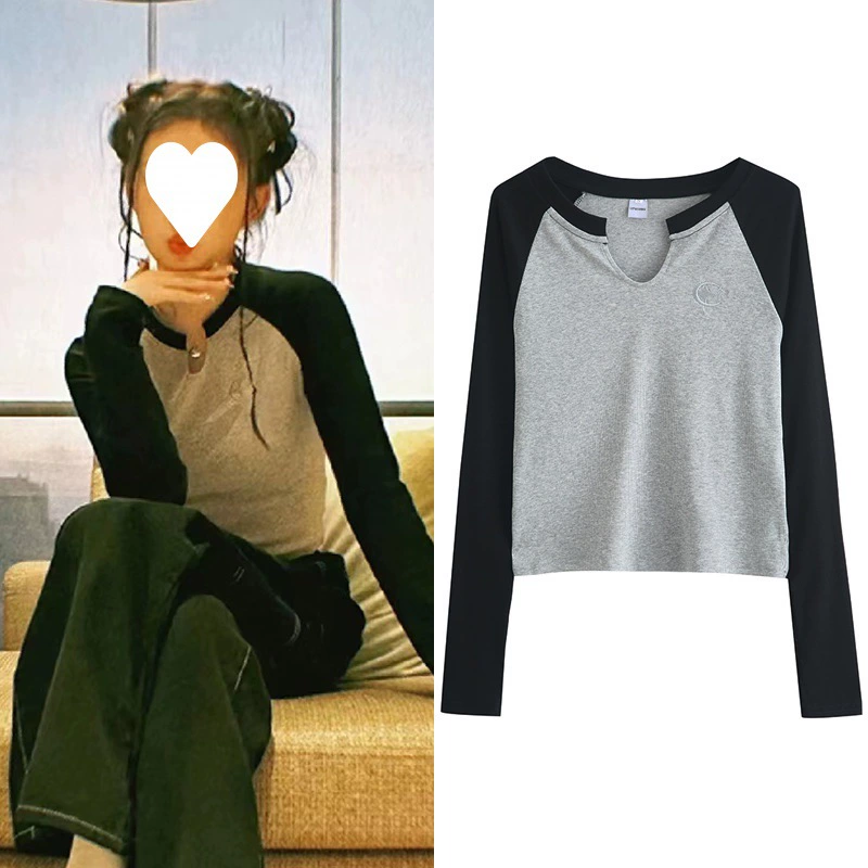 В наличии Niche Design Sense Slim-Fit с рукавом реглан, подходящая по цвету футболка с длинным рукавом и U-образным вырезом, Базовая рубашка для женщин