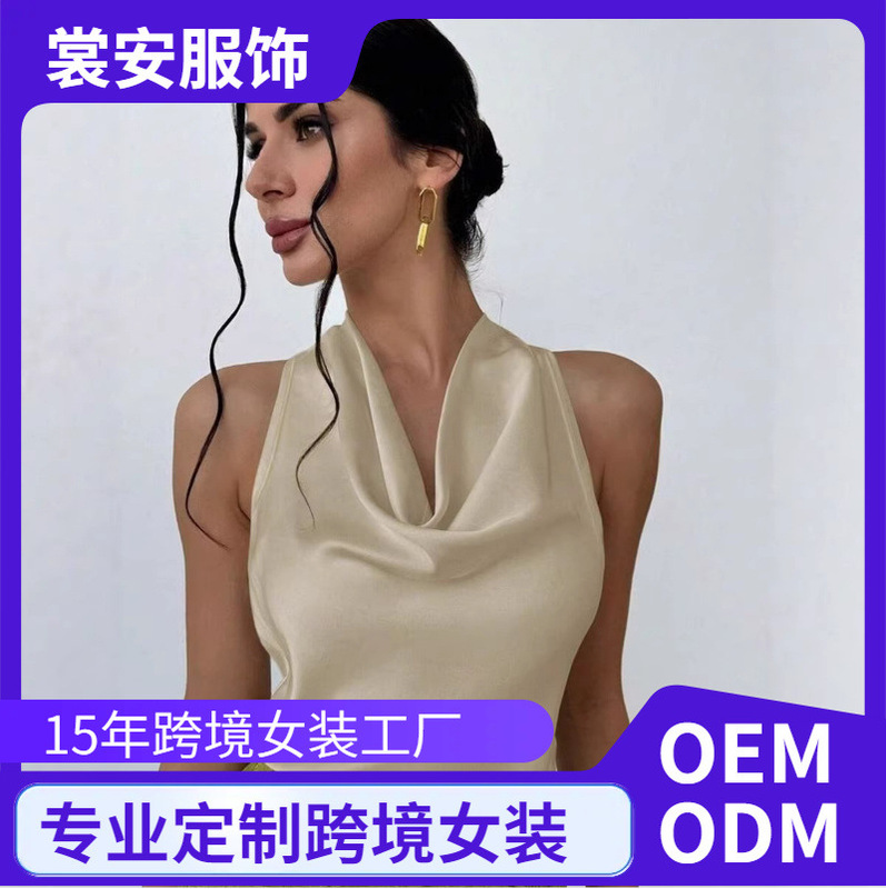 Cross-Border Women's Fashion Sexy Sleeveless Satin Shirt 2025 Spring/Summer Amazon European and American Work Shirts for Women Cross-Border Women's Fashion Sexy Sleeveless Satin Shirt 2025 Spring/Summer Amazon European and American Work Shirts for Women