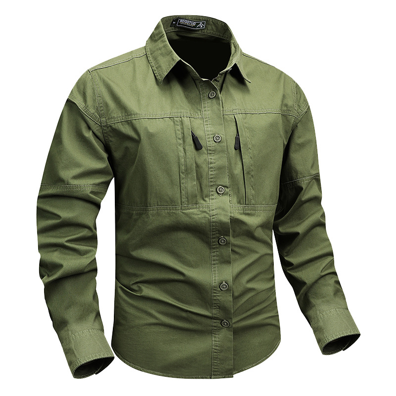Camisas de manga larga de marca de moda para hombres 2024 bolsillo de primavera y otoño nuevo estilo de herramientas no escaldadas chaqueta japonesa con solapa de ropa casual para hombres