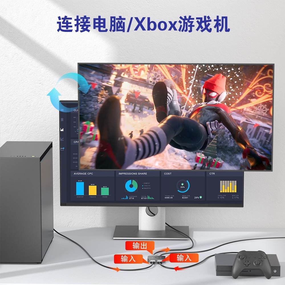 8K HDMI Two in One Out Switch Computer Video Bidirectional Switcher 4K 144Hz Bidirectional Switcher