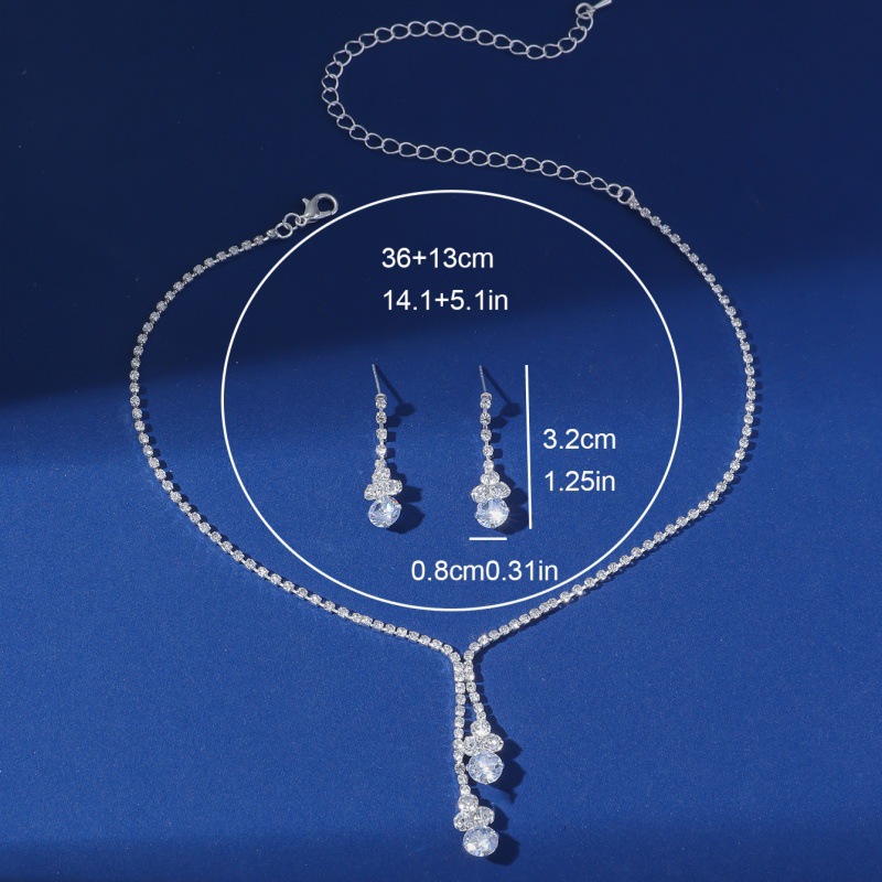 Conjunto de novia de tres piezas, collar, pendientes, cadena de estrás, joyería para banquetes_voghion.com