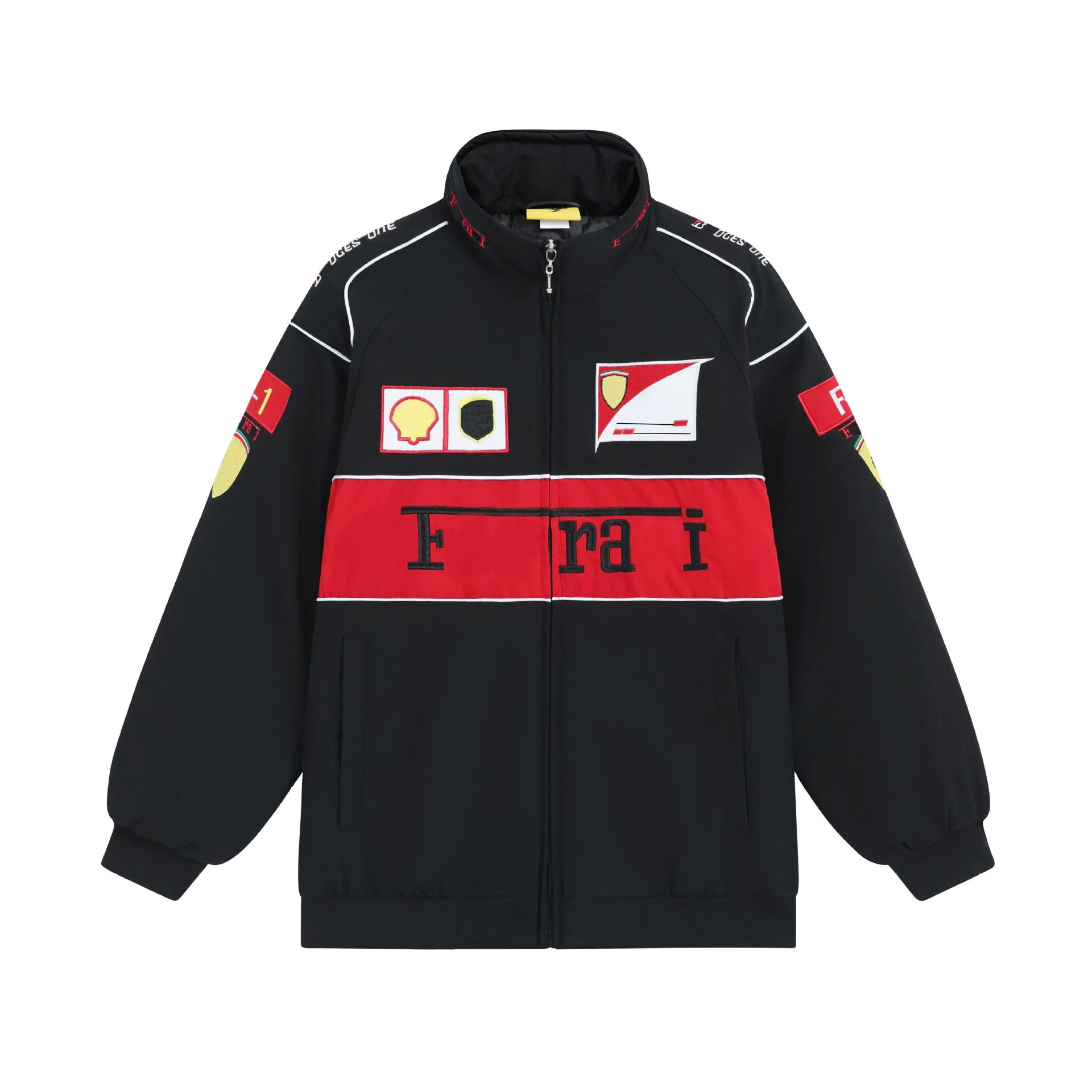 Baseball jacket, polyurethane, embroidered racing design, travel version, multi-size (L–4XL)