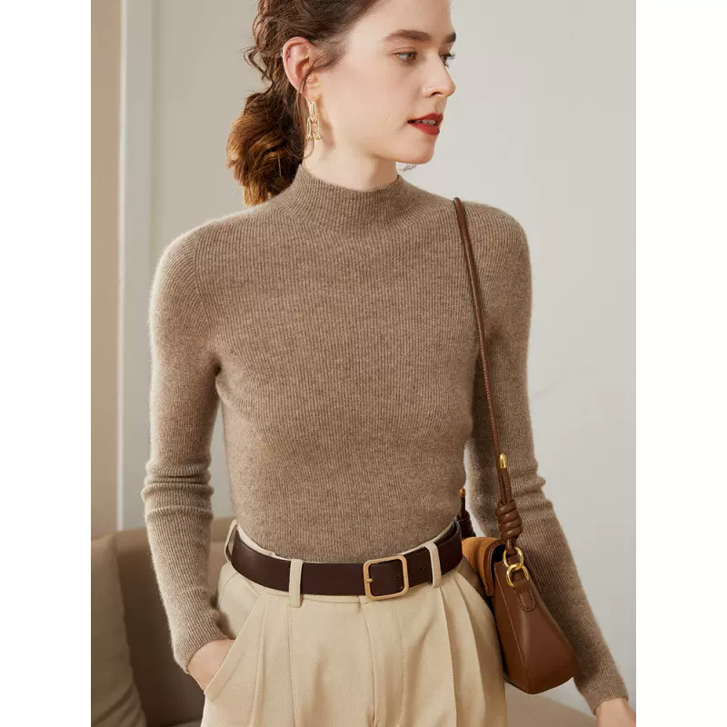 软糯半高领洋气毛衣2024年秋冬新款修身内搭中领短袖针织长袖