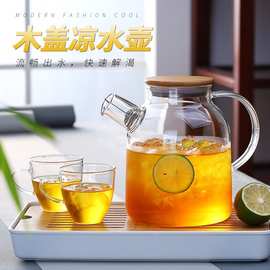 批发高硼硅冷水壶家用竹盖凉水壶果汁壶花茶壶防爆大容量玻璃水壶