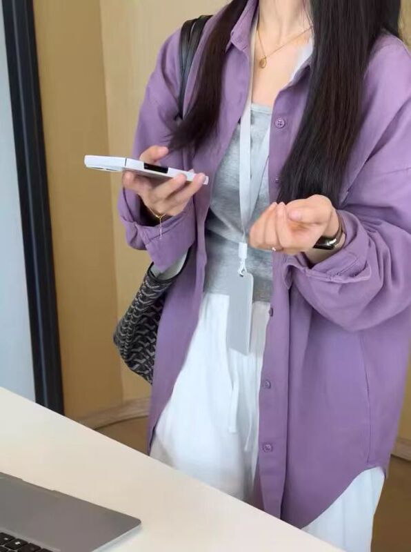 Spring and Autumn 2025 New Style Cotton Japanese Style Solid Color Ins Fashionable Long-sleeved Shirt with Laps Simple Casual Jacket