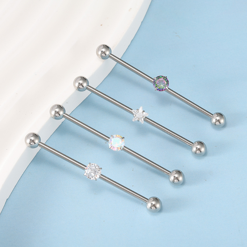 New Stainless Steel Single-Hole Stud Earrings with Piercing Design, Minimalist Double-Ended Ear Bridge, Cartilage Industrial Barbell detail image 7