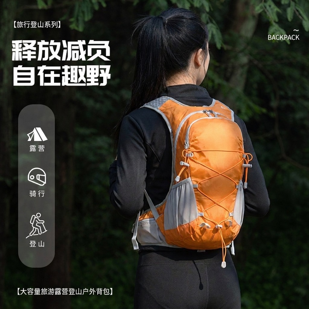 Cross-border trade outdoor hiking backpack, fashionable, trendy, versatile, lightweight hiking bag, camping sports backpack.