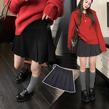 现孕妇秋冬季加厚毛呢学院风波点百褶裙韩系百搭无托腹半身裙短裙