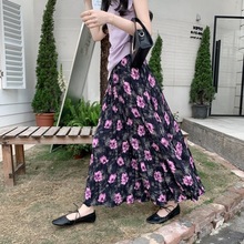 波西米亚度假夏季法式褶皱印花半身裙长款女A字裙显瘦遮臀碎花裙