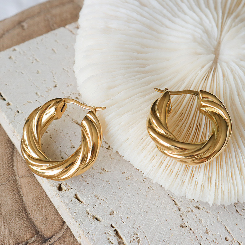 Pendientes de anillo trenzado dorado, estilo retro minimalista, diseño de lujo para mujer, suministro al por mayor