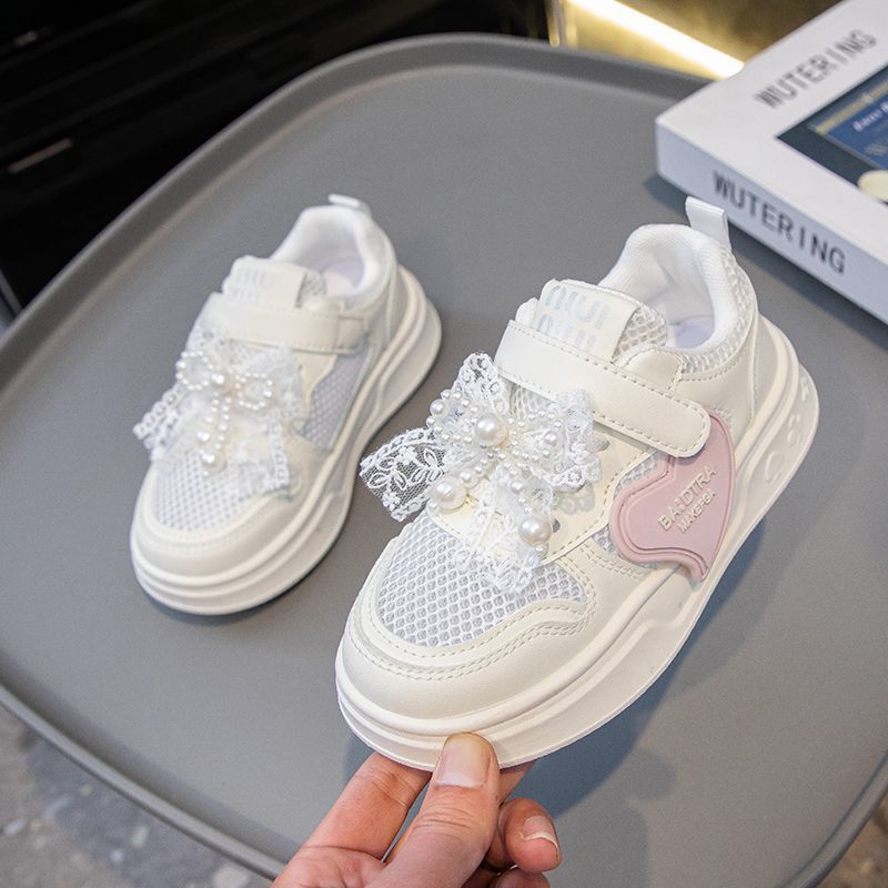 女の子用シングルメッシュシューズ、ファッショナブルな子供用白靴、柔らかい靴底、通気性のある中型および大型の子供用女の子用カジュアルシューズ、学生用メッシュシューズ|undefined