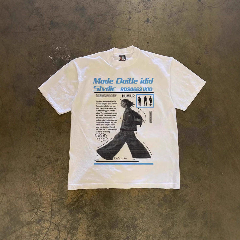 250g Heavyweight Pure Cotton! American-Style Oversized Retro Y2K Street Print Couple's Loose Short-Sleeve T-Shirt for Men