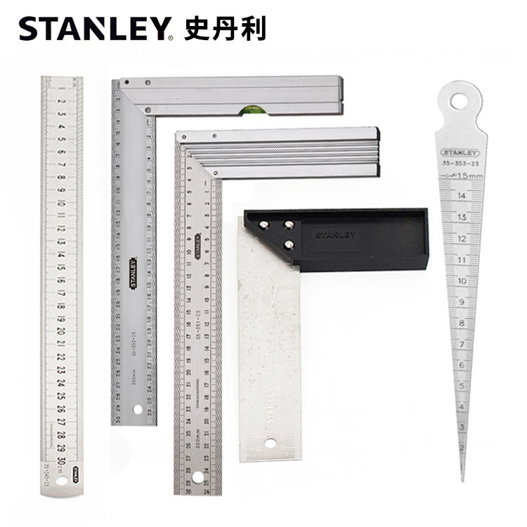 Stanley Stainless Steel Right-angle Ruler Aluminum Base Metric Steel Ruler Caliper Double-sided Scale Thickened Woodworking Ruler