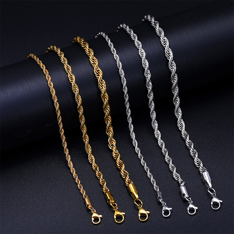 Stainless Steel Twist Chain Bracelet, 18K Gold Trendy Versatile Titanium Steel Bracelet for Men and Women, Wholesale Jewelry Stainless Steel Twist Chain Bracelet, 18K Gold Trendy Versatile Titanium Steel Bracelet for Men and Women, Wholesale Jewelry