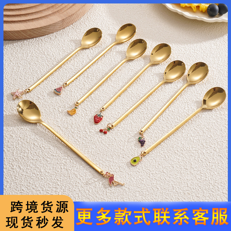 Stainless steel spoon high color value ice cream cute watermelon Japanese style small stir stick coffee ice cream dessert spoon