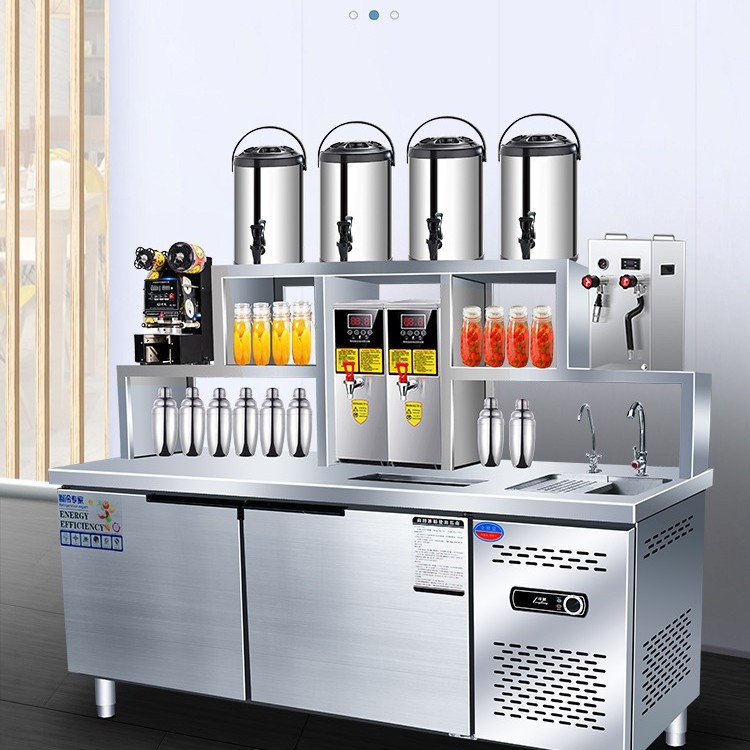 水吧台商用奶茶店工作台不锈钢操作台雪克台冷藏冷冻奶茶设备冰柜