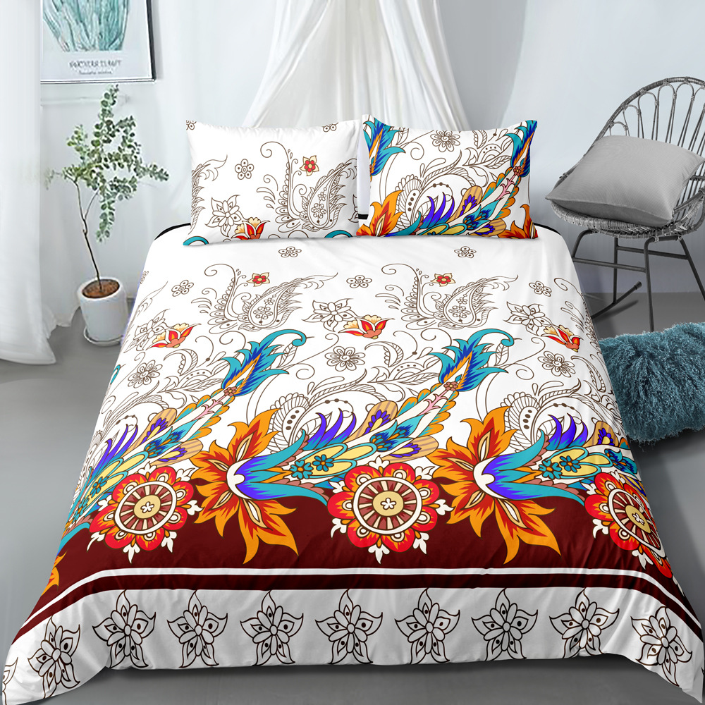 Parure de lit trois pièces de style ethnique imprimé numérique, housse de couette et taie d'oreiller, personnalisable, nouvelle collection_voghion.com
