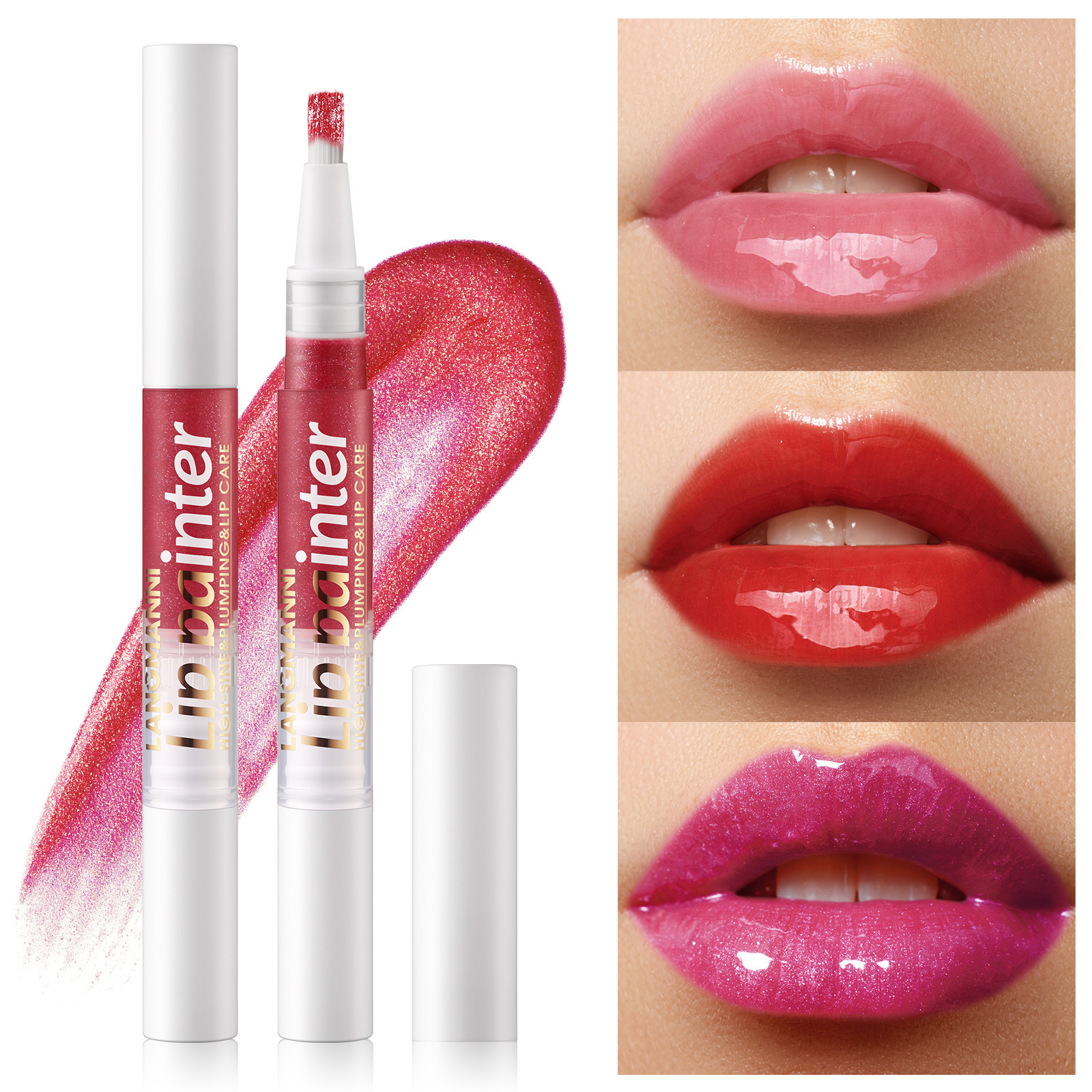 LANGMANNI nuevo brillo de labios giratorio perlado fácil de colorear brocha suave brillo de labios flash