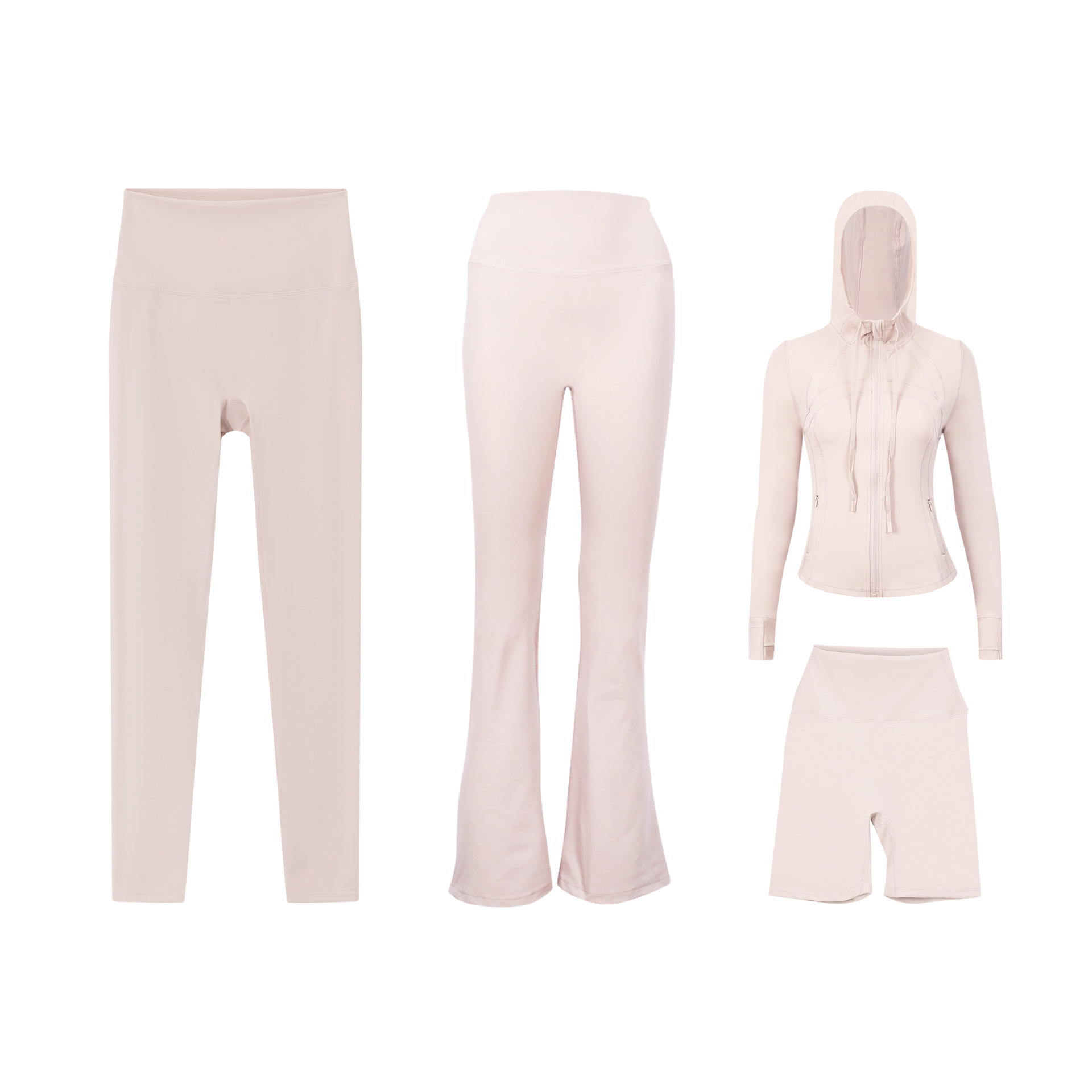 Dames sport set 4-delig met capuchonjas flared en capri broek_voghion.com