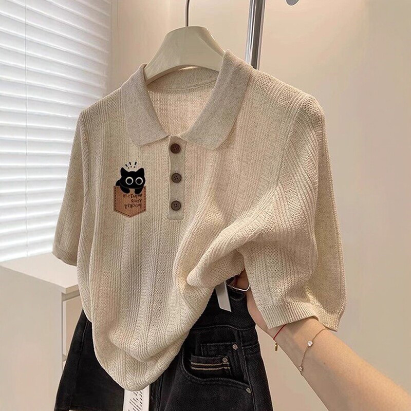 Japanese-Style Super Stylish Embroidered Short-Sleeve Knit Cardigan for Women, Summer 2026, Slimming and Age-Reducing Top for Petite Figures