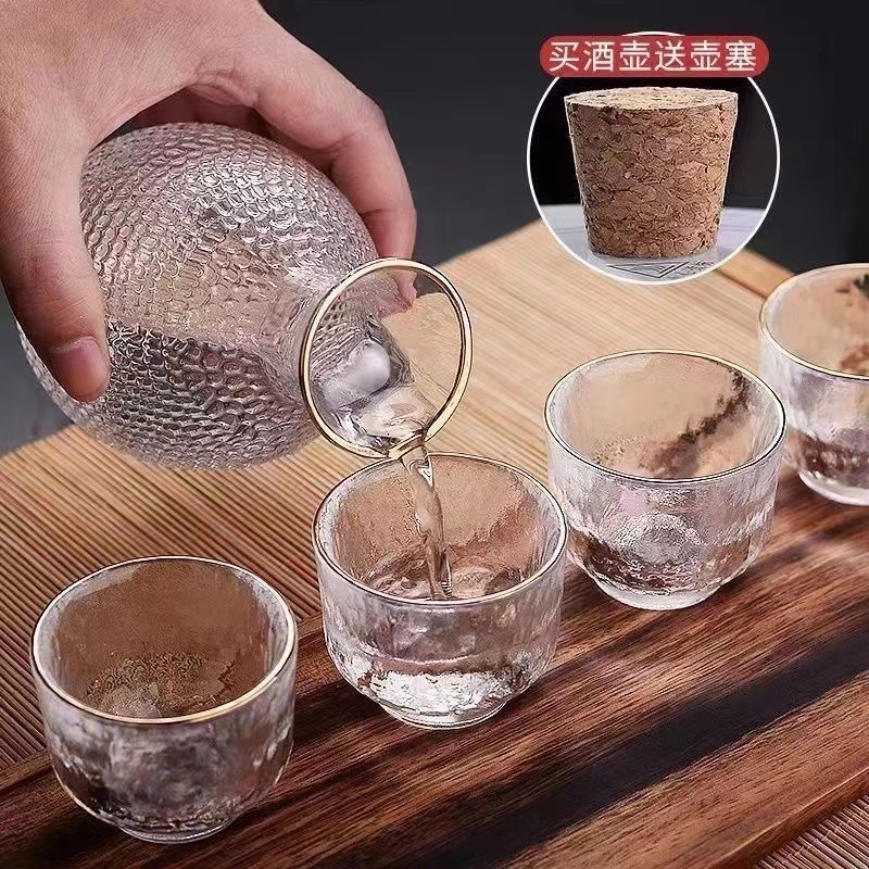 日本式ガラス清酒壷透明温酒器小杯高颜値家庭用黄酒米酒梅子酒具セット|undefined