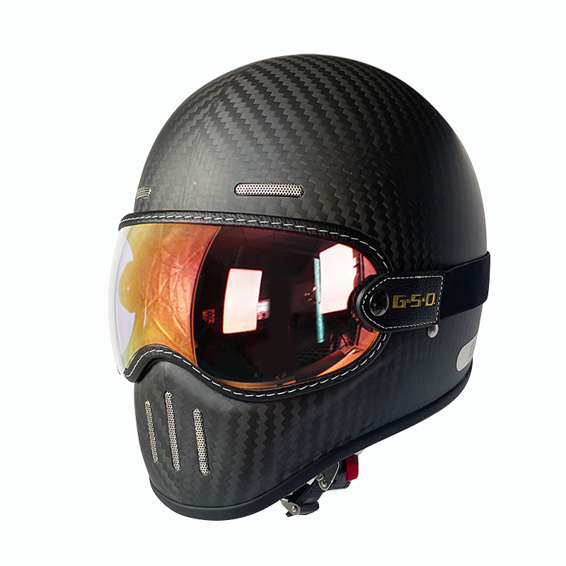 Motosiklet kaskı (dəbilqə) — Motuoche Carbon Fiber Retro - matte-9k-colored-visor-m55-56