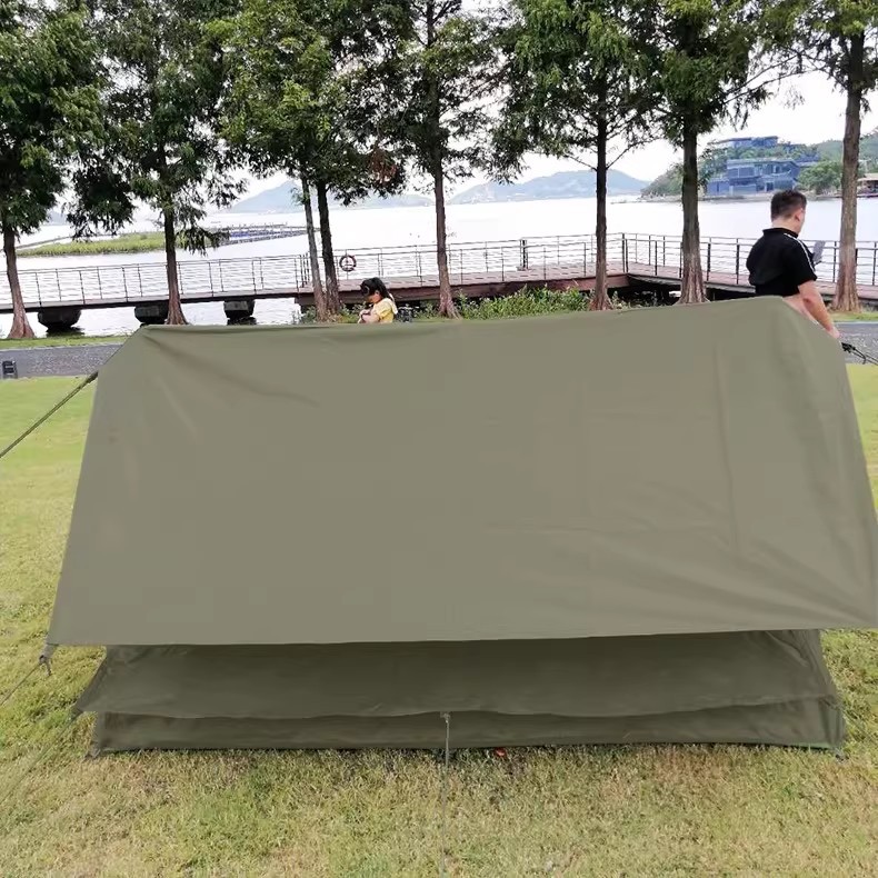 Outdoor Retro A-Shaped Tent for Two People, Rainproof Oxford Cloth Camping Tent, Portable Self-Driving Picnic Tent