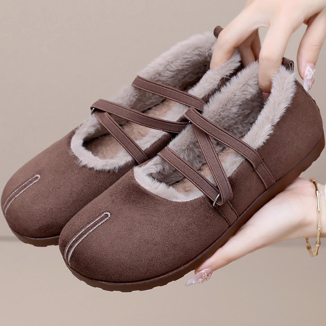 2026 women's winter versatile round-toe shallow-mouth fashion buckle mom shoes casual comfortable wear-resistant lightweight cotton shoes