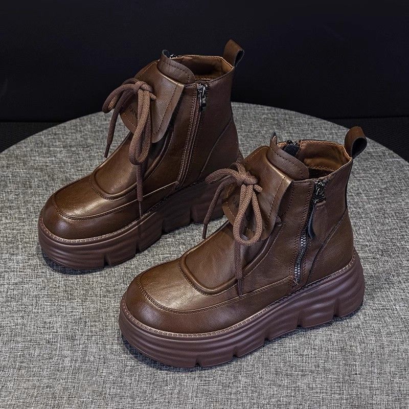 Girls' Boots 2025 Autumn and Winter New Kidsren's Boots, Fashionable Princess Fleece-Lined Short Boots, Medium and Large Kidsren's Small Leather Boots