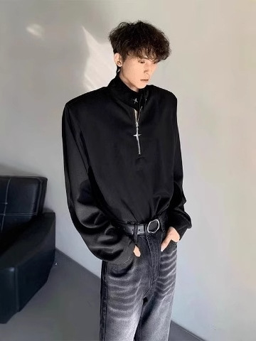 High Collar, Shoulder Pads, Long-Sleeved T-Shirt for Men, Autumn and Winter New Style, High-End, Handsome, Warm, Casual, Loose, Inner Layering Shirt High Collar, Shoulder Pads, Long-Sleeved T-Shirt for Men, Autumn and Winter New Style, High-End, Handsome, Warm, Casual, Loose, Inner Layering Shirt