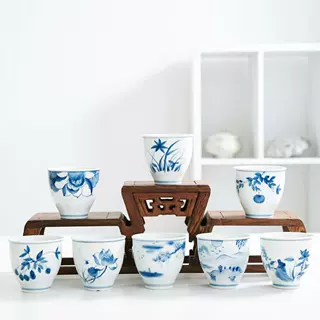 高端手绘青花瓷主人杯企业礼品可定制LOGO泡茶单杯茶具品茗杯单杯